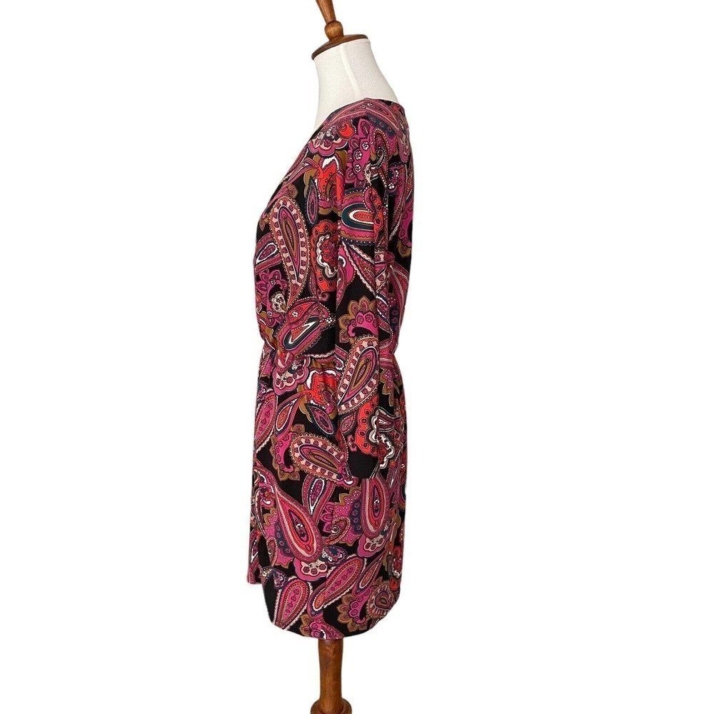 Trina Turk Birch 3/4 Sleeve Multicolor Paisley Stretch Blouson Dress Size L - Picture 10 of 13